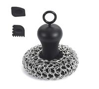 Ohsilv Épurateur de Cotte de Mailles en Fonte + Grattoir à Poêle, Nettoyant pour Poêle en Acier Inoxydable, Outil de Grattoir pour Poêles en Fonte Facile à Utiliser Lavable Noir