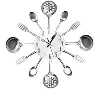 Ohsilv Horloge Murale de Couverts Cuisine en MéTal 14 Pouces avec CuillèRe à Fourchette 3D Horloge Montre à Quartz sans Coutil pour la DéCoration de de Chambre à Coucher,Argent