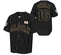 Ohtani Maillot de baseball japonais cousu pour homme 16 # Blanc/noir à rayures fines (noir, XL)