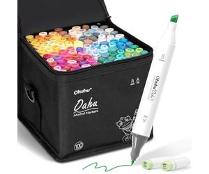 Ohuhu 100 Couleurs Double Pointe Marqueur, Art Croquis Stylos Marqueurs Marker à Feutre Alcool Animation Design avec Sac Noir Pour Adultes Jeu Croquis Dessins Animés Peinture