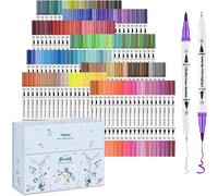 Ohuhu 160 Colors Brush &Fineliner Color Pens, Water Based,White pen holder, 160 Colors