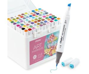 Ohuhu Alkohol Marker, 80 Farben Double Tipped Marke Stifte + 1 Blender | Lot de marqueurs à base d'alcool ciseau et fin pour adultes, artistes, débutants, coloriage, illustration, croquis