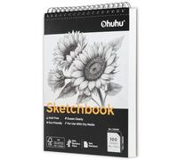 Ohuhu Carnet de croquis résistant aux déchirures - Carnet de croquis en fibre de bambou - Grand bloc à dessin (22,9 x 30,5 cm) - 100 feuilles (200 pages) - Carnet de croquis à spirales - 110 g/m²