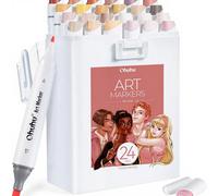 Ohuhu Coffret de marqueurs de teintes de peau à double pointe, format fin, 24 couleurs, pour l’illustration professionnelle et le design de mode