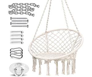 Ohuhu Fauteuil Suspendu avec kit de matériel Suspension Durable, Chaises balançoires d'intérieur en macramé 100% Coton pour Les Chambres à Coucher, Grands Cadeaux pour l'anniversaire et Noël