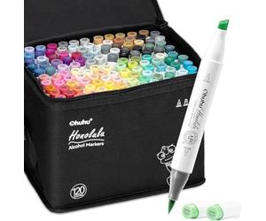Ohuhu Feutre a Alcool 120 Colorés D'art, Pointe Double Feutres à Alcool Marqueurs Pinceau et Ciseau Burin Pour Artiste Etudiants, Feutres Coloriage Adulte Pour Croquis Coloriage Calligraphie
