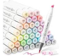 Ohuhu Feutre à Alcool Marqueurs 48 Colorés D'art, Pastel Pinceau Pointe Double Feutres Alcool Pinceau et Ciseau Burin Pour Artiste Pour Croquis Coloriage Calligraphie avec étui, Série Honolulu