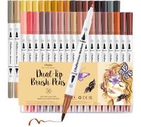 Ohuhu Feutre Coloriage, 36 Couleurs de Peau, Feutres à Colorier avec Pointe Fine (0.4mm) et Pinceau, Marqueurs à Eau Double Pointe pour Dessin Mandala, Calligraphie, Coloriage - Collection Maui