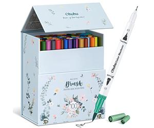 Ohuhu Feutre Coloriage Adulte, 100 Couleurs Aquarelle Stylos Feutres Double Pointe Fine et Pinceau pour Calligraphie Mandala Dessin Colorant, Maui - Boîte Blanche