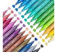 Ohuhu Feutre Paillette 24 couleurs, pointe de 3 mm, encre acrylique, marqueurs métalliques scintillants pour les détails fins et les accents scintillants, bricolage, cartes, journaux, bois, pierre
