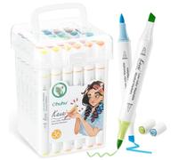 Ohuhu Feutres Alcool, 35+1 couleurs lavables, faible odeur, mélange homogène, double pointe (pinceau et biseau) pour garçons, filles, dessin, croquis, coloriage, illustration, bandes dessinées, école