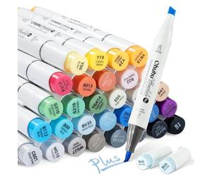 Ohuhu Feutres Alcool, 36+1 couleurs de Feutre a Alcool avec pinceau suprême et pointe biseautée, feutre alcool rechargeable pour artistes adultes coloriage illustrations croquis - Honolulu Plus