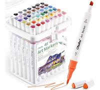 Ohuhu feutres alcool, 48 couleurs marqueurs à alcool à double pointe (biseau et pinceau) pour les débutants, les adultes, le coloriage, le dessin, le croquis, l'architecture, l'anime et le manga