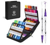 Ohuhu Feutres Coloration 100 Fineliner & Brosse Aqueux pour Art | Double Pointe pour Ombrage Mélange & Détail Inodore & Non Toxique Idéal pour Livres Coloration Calligraphie Dessin - Maui