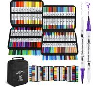 Ohuhu Feutres Coloration 160 Fineliner & Brosse Aqueux pour Art | Double Pointe pour Ombrage Mélange & Détail Inodore & Non Toxique Idéal pour Livres Coloration Calligraphie Dessin - Maui
