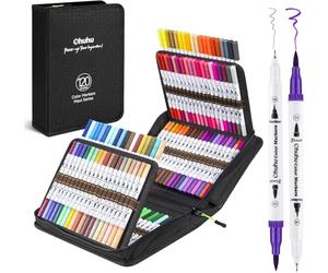 Ohuhu Feutres Coloriage Adulte Enfants, 120 Couleur Feutre Double Pointe Aquarelle Stylos Pointe Fine Pour Dessin, Manga, Doodling, Scrapbooking, Série Maui - Sac de Transport