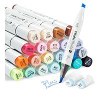 Ohuhu Honolulu Plus Marqueurs à alcool avec pinceau et burin, 24 + 1 couleurs, encre sans couture, rechargeable, double pointe, stylos de coloriage pour adultes, artistes, professionnels pour le