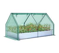Ohuhu Jardinière surélevée avec serre, jardinière en métal galvanisé avec couvercle en polyéthylène, 4 portes pour ventilation, ensemble de jardinage 3 en 1 pour légumes, fleurs, herbes, plantes