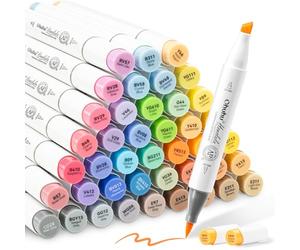 Ohuhu Kit de 48 marqueurs colorés d'art, pointe double, pinceau et ciseau burin pour artiste, étudiants, marqueurs pinceau pour croquis, coloriage pour adultes, calligraphie