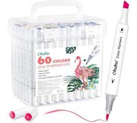 Ohuhu Marqueurs 60 Couleurs Brosse & Ciseau Aqueux pour Anime Manga | 60 Couleurs + 1 Mélangeur pour Mélange Homogène Inodore & Non Toxique pour Calligraphie Dessin