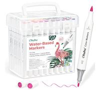 Ohuhu Marqueurs 60 Double Pointe Brosse & Fine Aqueux pour Art Coloration | 60 Couleurs + 1 Mélangeur pour Mélange Homogène Inodore Non Toxique pour Anime Manga Design Calligraphie Dessin