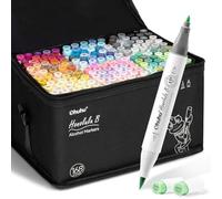 Ohuhu Marqueurs à alcool 168 couleurs, Marqueurs à croquis à double pointe (pinceau et pointe fine) pour les enfants, Marqueurs artistiques pour le coloriage et les illustrations