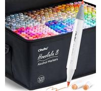 Ohuhu Marqueurs à alcool 320 couleurs, Marqueurs à croquis à double pointe (pinceau et pointe fine) pour les Marqueurs artistiques pour le coloriage et les illustrations, 1 Mélangeur en prime