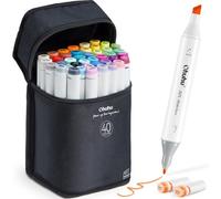 Ohuhu Marqueurs à Feutre Alcool, 40+1 couleursmarqueurs d'art à double pointe pour illustrations à colorier pour adultes, encre à base d'alcool, étui à marqueurs, burin et fin, série Oahu