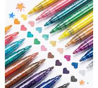 Ohuhu Marqueurs à paillettes Stylo 18 couleurs, Marqueur Métallique à Pointe Fine Encre à Base d'Eau pour Bricolage Cartes de Voeux Anniversaire Création d'Albums Poster Scrapbooking Tasses Bois