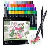 Ohuhu Marqueurs à pointe pinceau de 80 couleurs avec 72 feuilles de coloriage - Marqueurs à double pointe fine et pinceau pour livres de coloriage pour adultes sans bavure - Lot de marqueurs