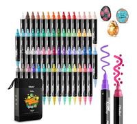 Ohuhu Marqueurs Acrylique 60 Double Pointe Ronde & Fine Haute Opacité | Couleurs Vibrantes Résistant à l'Eau Résistant à la Lumière pour Verre Céramique Œufs de Pâques Toile Peinture