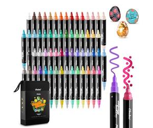 Ohuhu Marqueurs Acrylique 60 Double Pointe Ronde & Fine Haute Opacité | Couleurs Vibrantes Résistant à l'Eau Résistant à la Lumière pour Verre Céramique Œufs de Pâques Toile Peinture