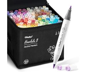 Ohuhu Marqueurs Alcool 104 Pinceau & Fine Set Art Rechargeable | Double Pointe Mélange Facile & Non Baveux Séchage Rapide pour Illustration Calligraphie & Croquis AP Certifié - Honolulu B