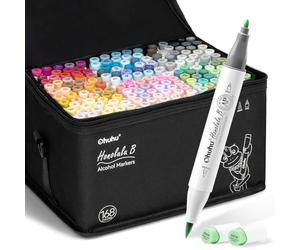 Ohuhu Marqueurs Alcool 168 Pinceau & Fine Set Art Rechargeable