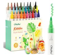 Ohuhu Marqueurs de peinture acrylique à noyau en coton : 30 couleurs haute capacité à pointe ogive, marqueurs acryliques à couverture supérieure, marqueurs imperméables pour peinture sur roche, œufs