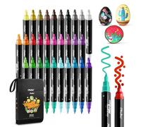 Ohuhu Marqueurs Peinture Acrylique 30 Couleurs, Feutre Acrylique à double pointe (0,7 mm et 3 mm) - Résistance à l'eau Résistance à la lumière pour peinture rupestre Oeufs de Pâques Bois Verre Toile