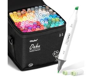 Ohuhu Marqueurs permanent à Double pointes 120 couleurs Surligneurs avec étui de transport pour le dessin Esquisse Coloriage pour adultes Soulignement et surlignement (120 Couleurs)