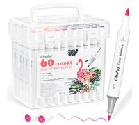 Ohuhu Marqueurs pour livres de coloriage pour adultes, sans bavure, 60 couleurs, à base d'eau, marqueurs de coloriage à double pointe pinceau et fine pour enfants, adultes, débutants, stylos de dessin