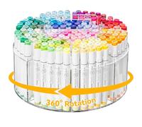 Ohuhu Organiseur pour marqueurs acryliques à alcool, support en acrylique transparent rotatif à 360° avec poignée cachée, 10 compartiments pour marqueurs, stylos et crayons, organisateur de bureau