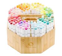 Ohuhu Organiseur rotatif pour marqueurs à alcool, rotation à 360 degrés en bambou pour bureau - Peut contenir 162 marqueurs Honolulu et B - Porte-crayons avec 8 compartiments pour la maison, la salle