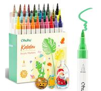 Ohuhu Stylos à peinture acrylique, 30 couleurs marqueurs acryliques à pointe pinceau haute opacité, résistants à l'eau et à la lumière, pour roches, œufs de Pâques, bois, verre, céramique et toile