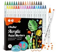 Ohuhu Stylos de peinture acrylique, 36 couleurs à double pointe (fines et point) Stylos acryliques - Imperméables et résistants à la lumière pour pierre, œufs, bois, verre, céramique, toile