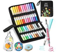 Ohuhu Stylos de peinture acrylique, 36 couleurs à double pointe (fines et point) Stylos acryliques - Imperméables et résistants à la lumière pour pierre, œufs, bois, verre, céramique, toile