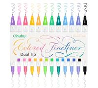Ohuhu Stylos Feutres 12 Couleurs, Feutre dessin à double pointe fine et pinceau résistants à l'eau et à l'alcool pour artistes débutants, calligraphie, dessin, croquis, bullet journal, prise de notes