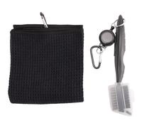 Ohulelks Ensemble D'Outils de Brosse à Serviettes de Golf en Pur Coton avec Rallonge RéTractable et Pince de Nettoyage Club Groove Nettoyeur (Noir)