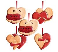 Ohulelks Pendentif en Forme de Cœur pour la Saint-Valentin, Décorations de Mariage, Artisanat d'amour, Ornements Suspendus, Puzzle en Bois en Forme de Cœur Heureux