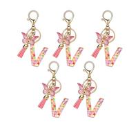 Ohulelks V Style Lettre Pendentif Rose Mignon Initiale Porte-Clés Papillon Porte-Clés