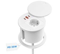 Ohuo Prise Encastrable Bureau USB C PD 35W, Bloc Prise Encastrable avec Ports USB et USB-C, Blanc Câble 1,8 m Ø80 mm