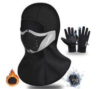 OHWHOA Cagoule Balaclava Masque de ski d'hiver coupe-vent homme femme & gants d'hiver moto gants de vélo M, Noir , M