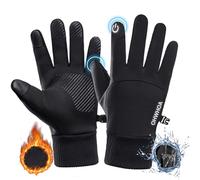 OHWHOA Gants Hiver pour Homme Femme, Moto et Vélo Gants Imperméables Tactile avec Doublure Polaire Chauffants pour Sport VTT Running Ski Snowboard, Noir, Taille M
